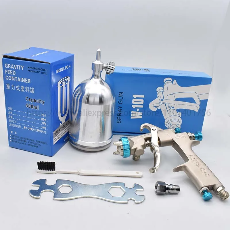 HVLP W101 분무기 페인트 스프레이 건, 400CC 금속 컵 134G 공기 스프레이 건, 1.0mm, 1.3mm, 1.5mm, 1.8mm 노즐, 중력 피드 페인트 도구