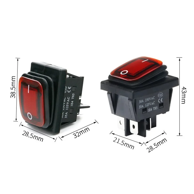 KCD4 Switch Heavy Duty 16A 250VAC 30x22mm Waterproof Rocker Push Switch T85 IP65 4pin DPDT ON OFF 12V 220V LED