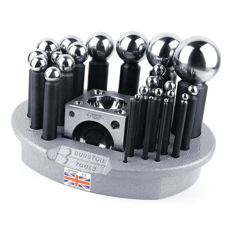 듀스톤 3-50mm 경화강 광택 보석 도밍 도구 24종 다핑 펀치 세트 (70mm 사각 블록 및 보관 트레이 포함)