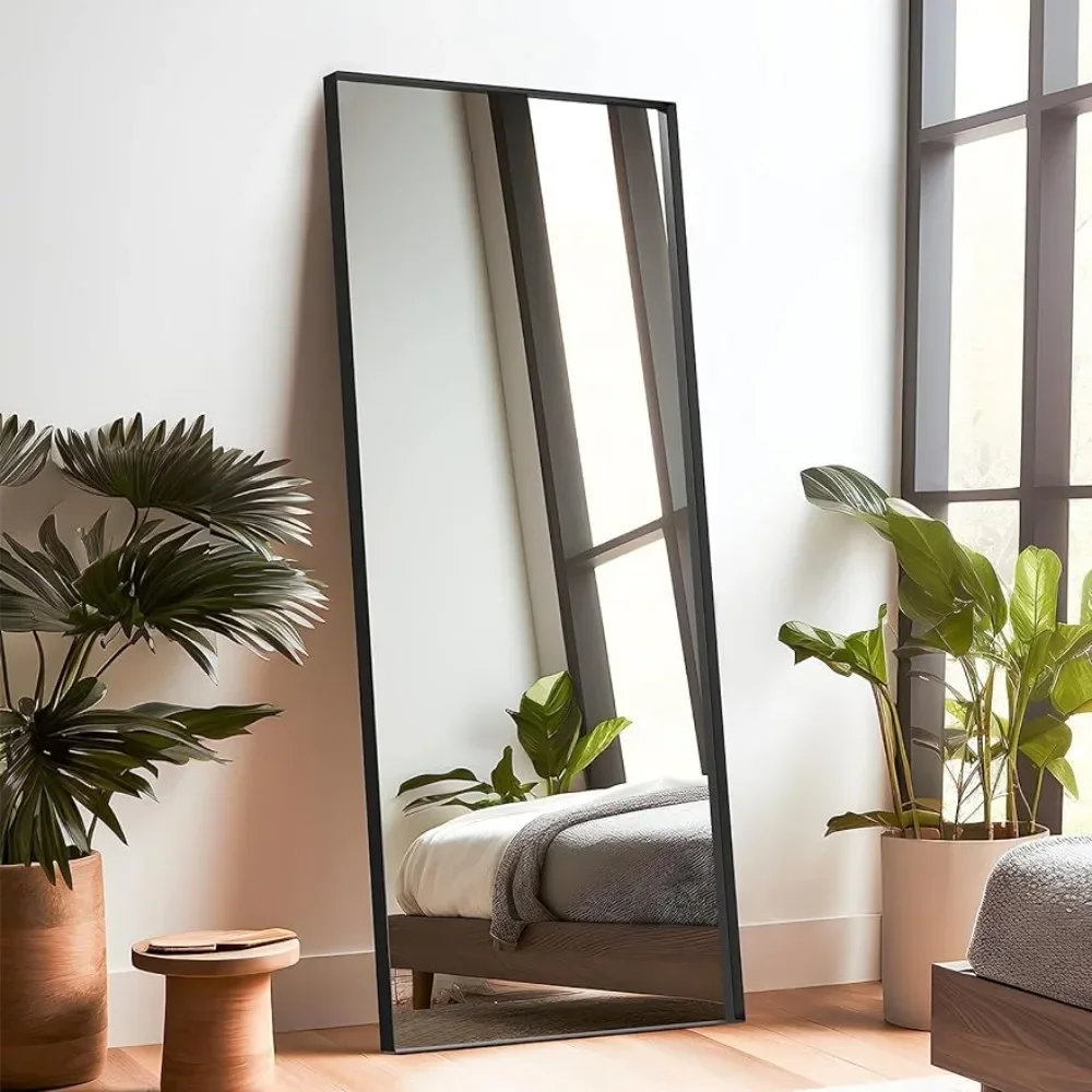 

Full-length mirror, Hanging or Leaning Against Wall, Dressing Mirror Large Rectangle Mirror, Black(Wrought Iron), 63"x20"