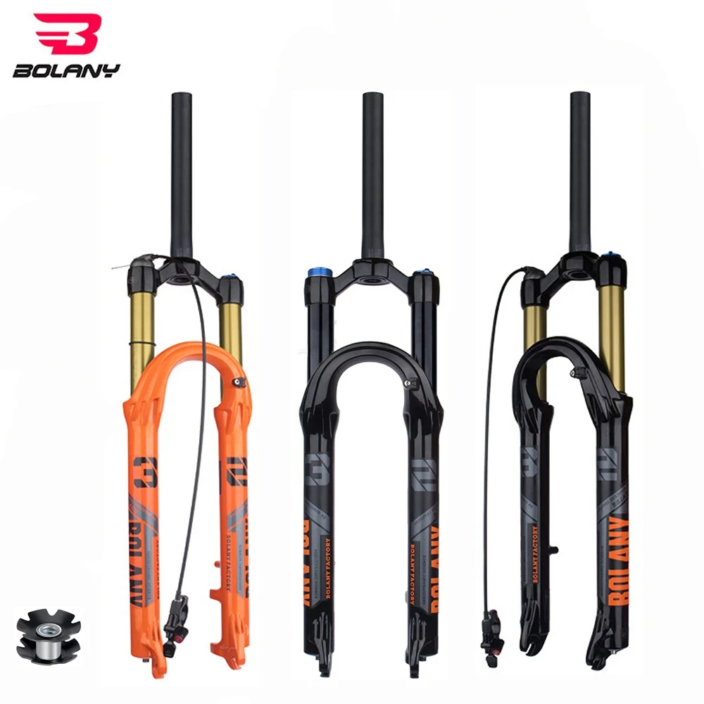 Fourche de suspension pour VTT 66 27,5 73,7 cm 2,8 cm Fourche à air droit Voyage 180 mm Double Couronne Fourche de descente 9 x 100 mm QR Frein à disque Fourche avant Manuel (Or, 69,8 cm