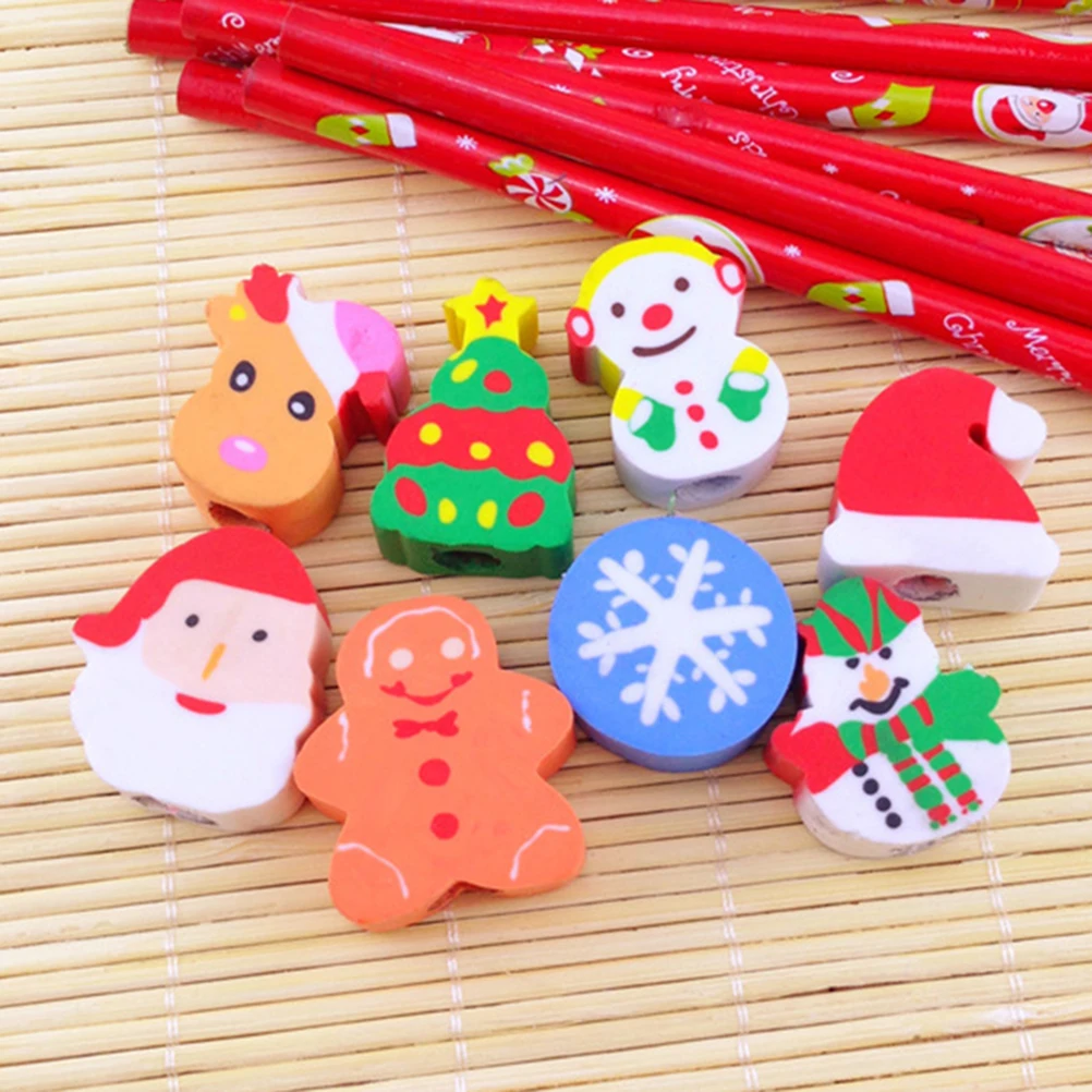 12Pcs Christmas Pencil with Eraser Students Pencils With Rubber Erasers Cartoon Pencils Christmas Gift Office School Stationery