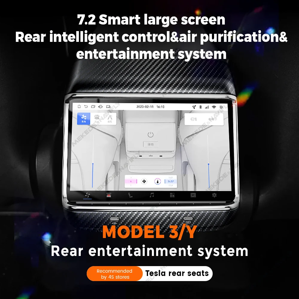 

For Tesla Model 3 Model Y Rear Entertainment Screen 7.2inch IPS Display Air Conditioner Control Seat Adjust Carplay Android Auto