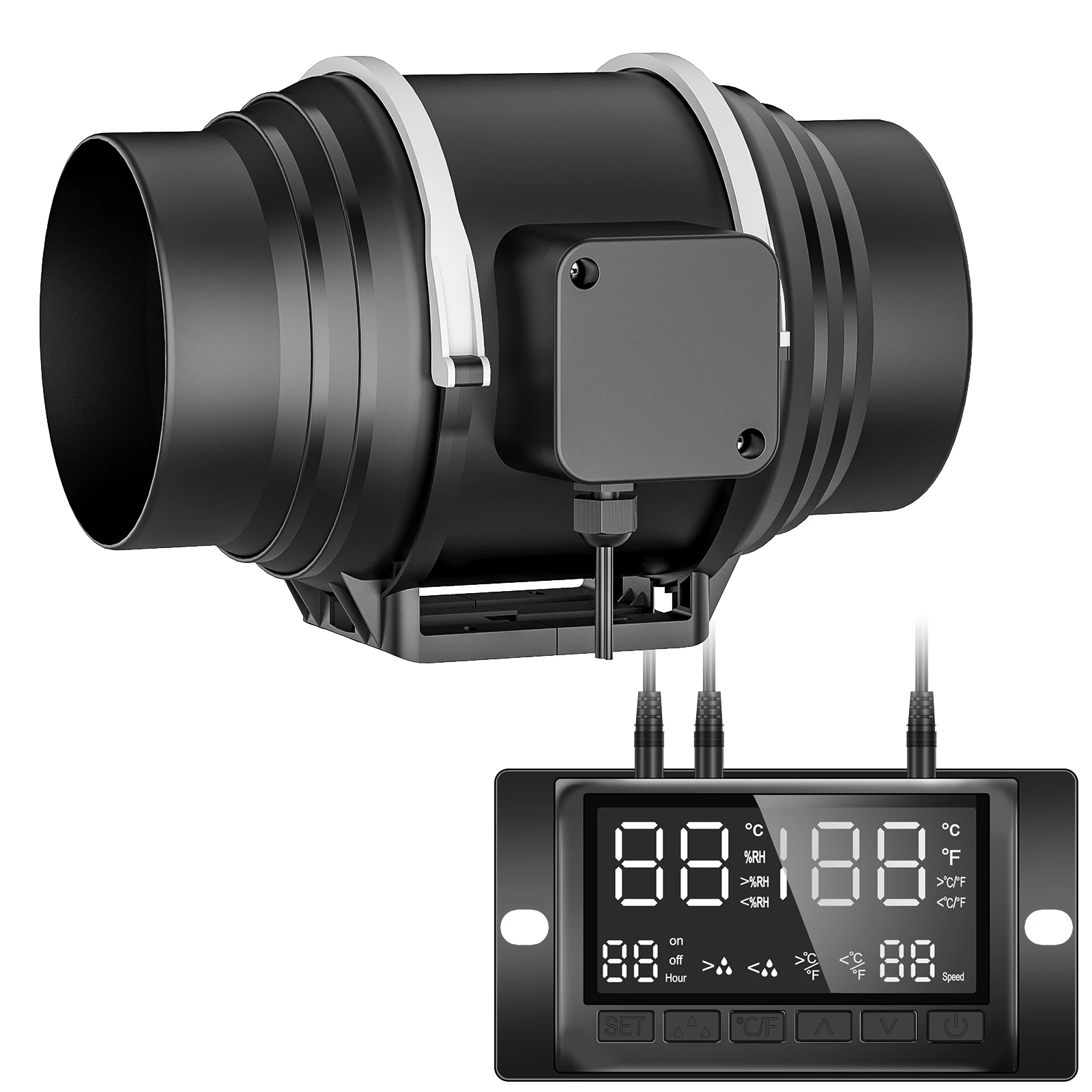 Ventilateur de conduit en ligne de 4/6 pouces avec contrôleur de température et d'humidité, ventilateur d'extraction de moteur EC pour la maison