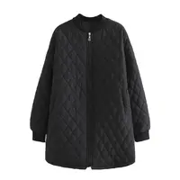 Women's Cotton Padded Parkas, Long Sleeve, Anti-Static Zipper, Wadded Jacket, Argyle Coat, Plus Size Clothing, Autumn, Winter