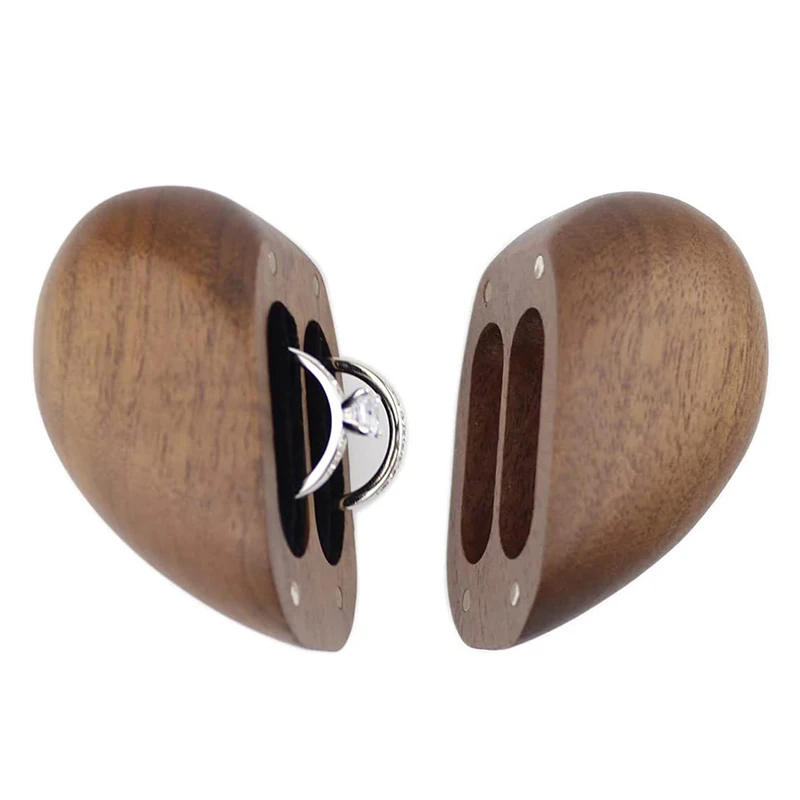

Wedding Exchange Pair Ring Box Diamond Gem Love Solid Wood Ring Box Black Walnut Jewelry Box Heart-shaped Wooden Box