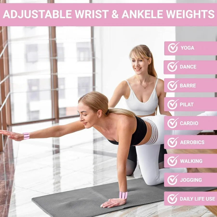 Wearable Wrist & Ankle Weights, Set of 2 (1 LB ea.), Adjustable Arm Weights Set, Weight Loss Bracelet, For Running, Walking, Jog