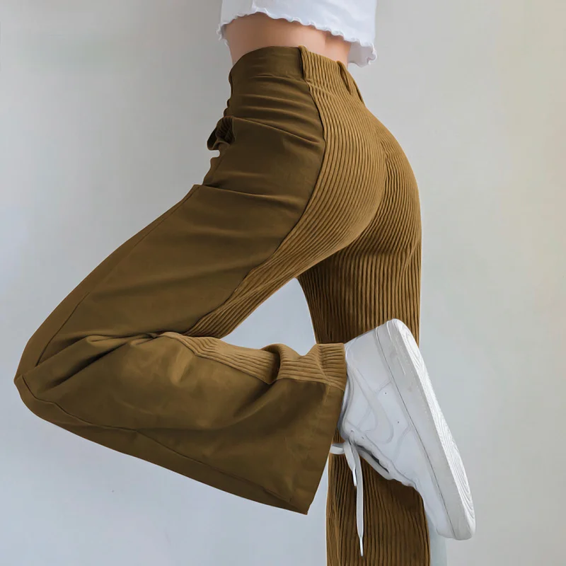 Patchwork Y2K Brown Corduroy Pants Women Streetwear Vintage Harajuku Sweatpants High Waist Wide Leg Trouser Cotton Pants Casual