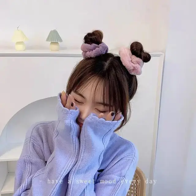 Warm Soft Hair Scrunchies Furry Elastic Hair Band 2