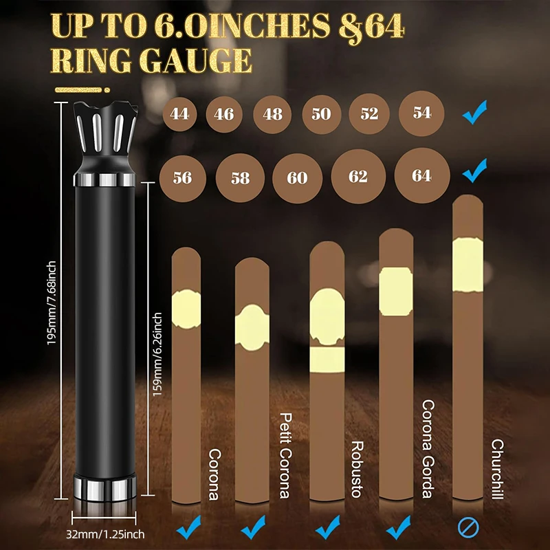 Cigar Tube Aluminum Metal Air Tight ,Smell-Proof Case Tube, Cigars Travel Case 3-in-1 Multifunctional with Cigar Holder&Punch