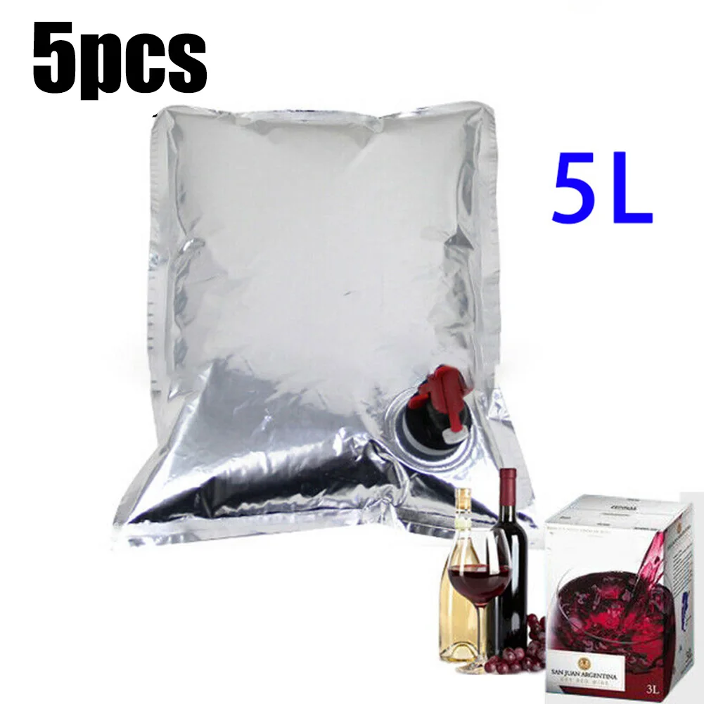 5pcs Replacement Wine Purse Refill Bags Drinks Container Wine Dispenser 5 Litre Storage Pouch Spout Drink Beverage