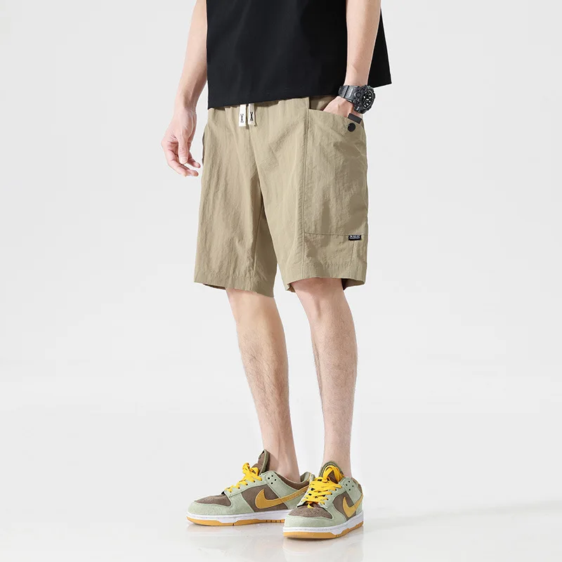 

Ice Shreds Trousers Summer New Men's Elastic Drawstring Patchwork Pockets Embroidery Sweatpants Trendy Loose Straight Shorts