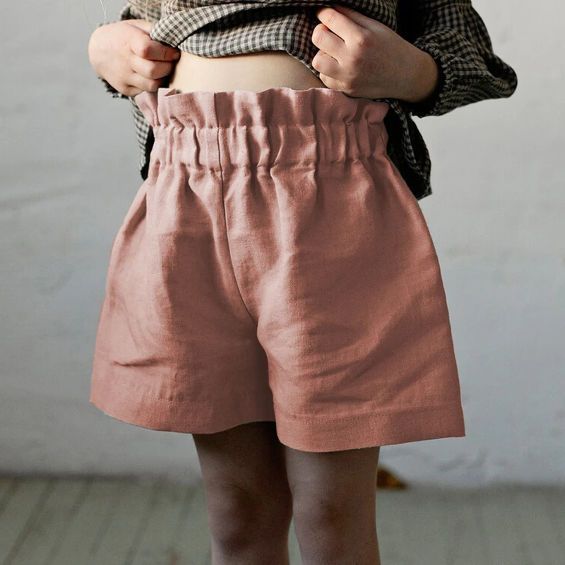 Summer Children's Cotton And Linen Shorts New Baby Girls Elastic Waist Casual Loose Shorts Linen Kids Clothing TZ113