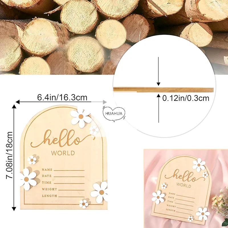 Cute Announcement Sign With Brace Birthday Announcement Sign Wooden Shower Hello World Sign, Milestone Cards