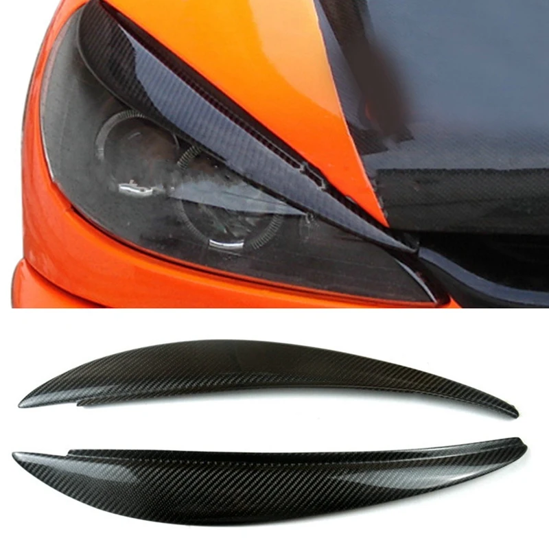 For 2006-2010 Peugeot 206 Carbon Fiber Front Headlight Cover Head Light  Lamp Eyelid Eyebrow Trim