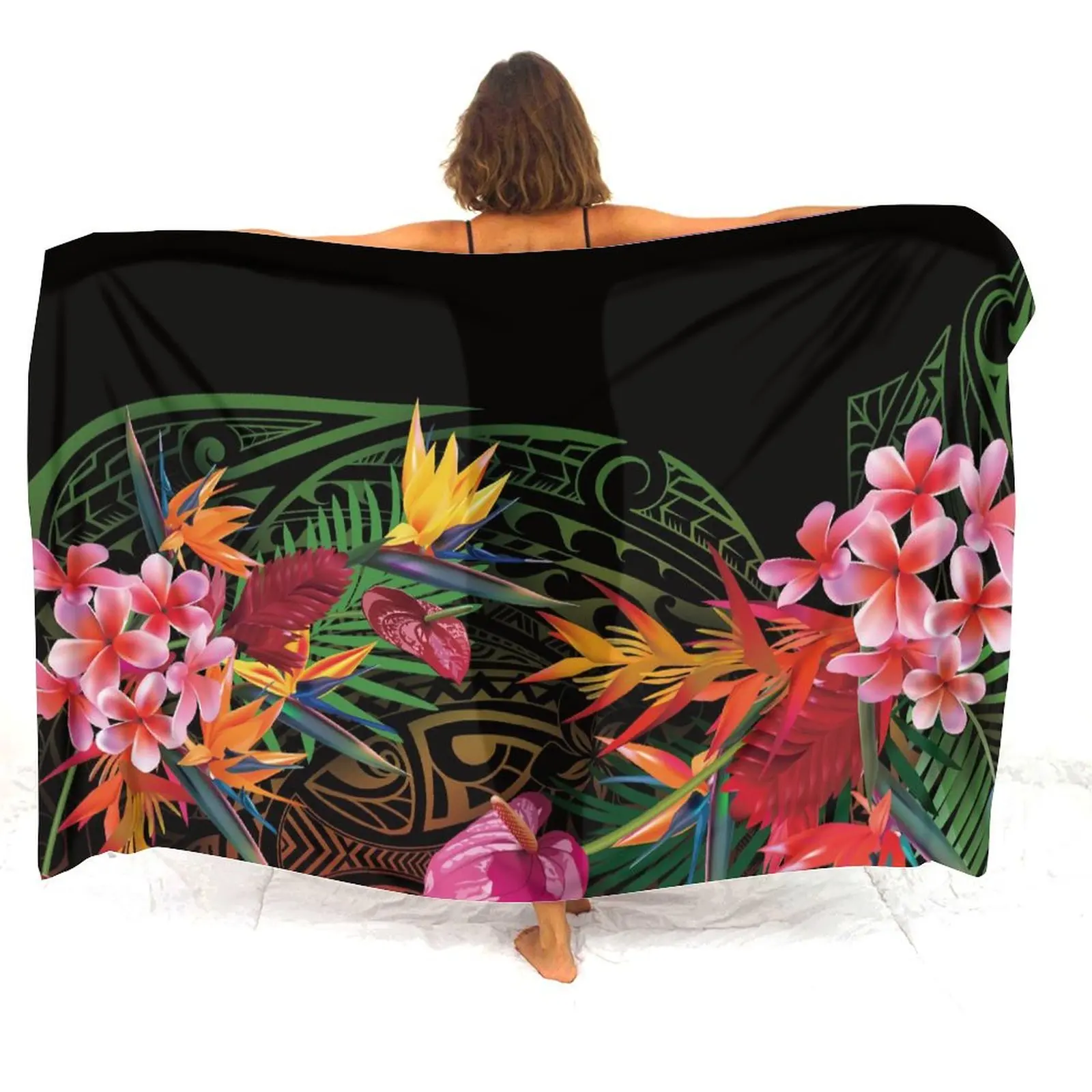 Pacific Island Floral Print Custom Women'S Sarong Polynesian Tribal Ethnic Style Cape Hawaiian Beach Resort Bikini Coat 2024 1