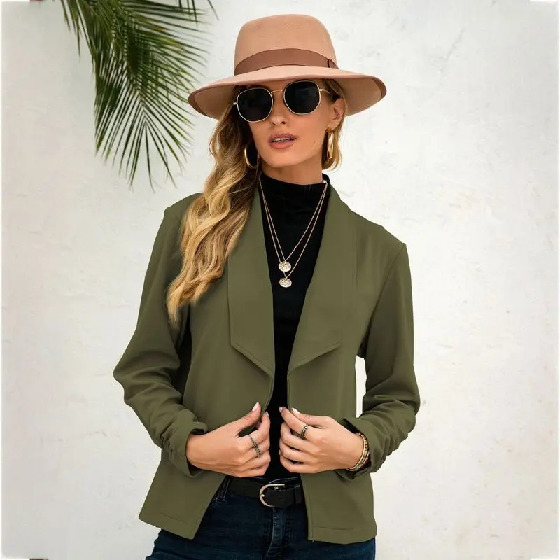 Women Solid Colors Buttonless Blazer Formal Clothing All Match Commute Casual Short Suit 2023 Office Lady New Fashion Blazers