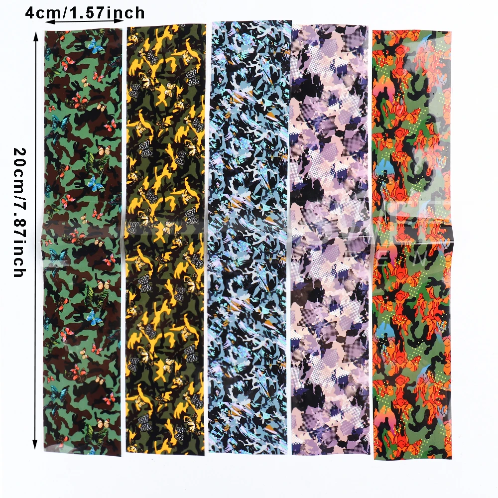 10pcs/set Camouflage Leopard Nail Transfer Foils Starry Sky Stickers Green Manicure Decal Full Wraps Nail Decorations Slider