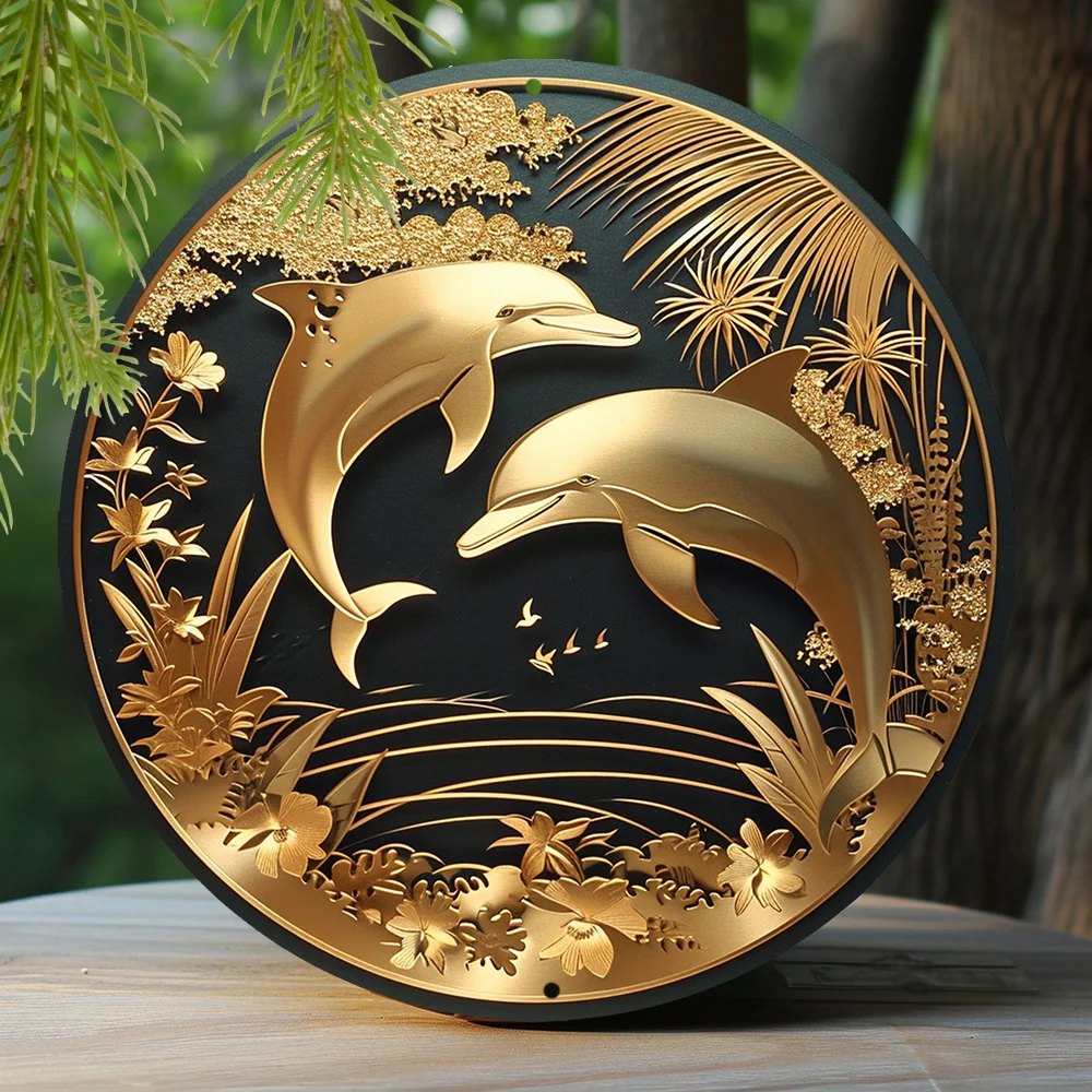 

Spring Metal Sign Foil Stamping Papercut Art Painting Decorative Sign Bedroom Decor Pet Lovers Gifts Dolphin Theme Decoration