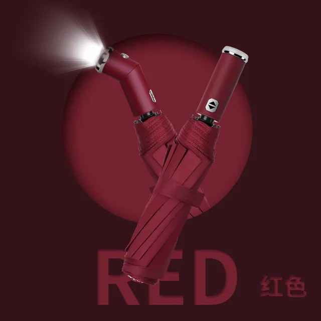 Teljes Automatikus 10 Csont, Háromszoros Forgó Led-Es Zseblámpás Esernyő Üzleti Vállalkozás Elleni Összecsukható Napsütéses