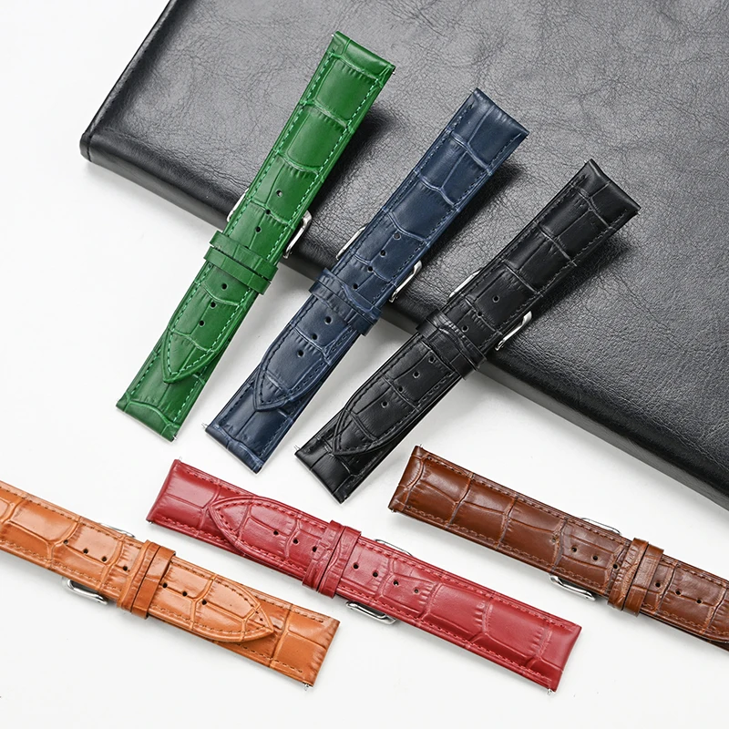 Premium Genuine Leather Quick Release Watch Band with Butterfly Buckle