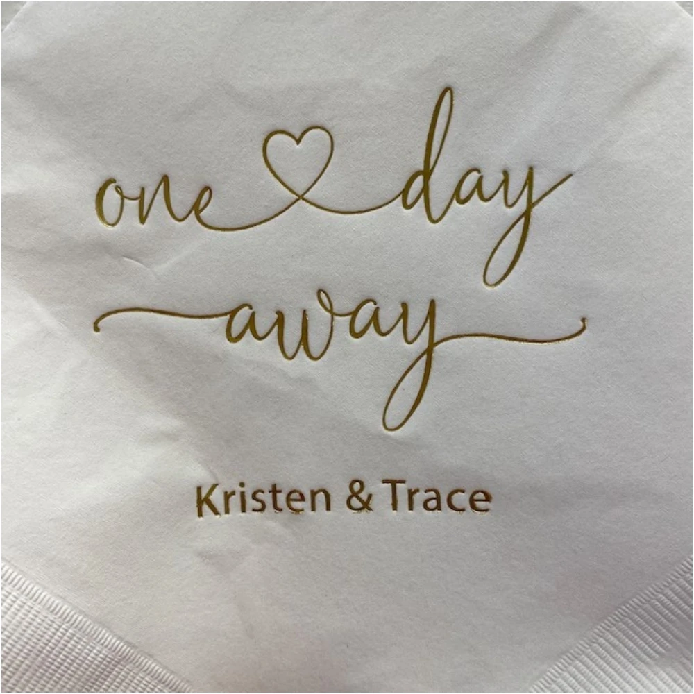 

50Pcs Personalized Wedding Cocktail Napkins, Custom One Day Away, Bride Shower Rehearsal Dinner, Anniversary Party Napkins