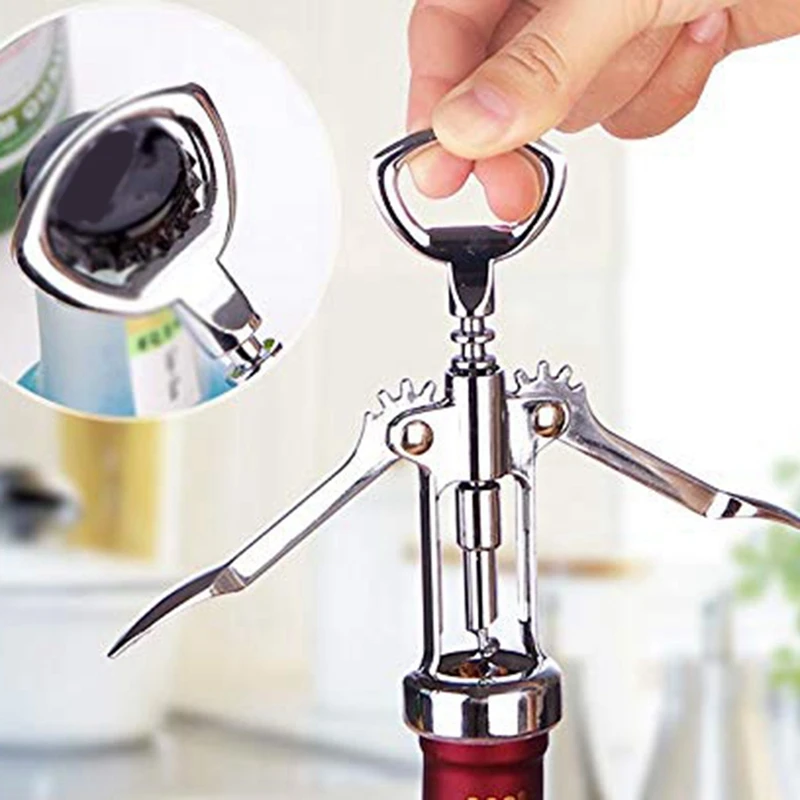 

Portable Stainless Steel Red Wine Opener Wing Type Metal Sommeliers Wine Corkscrew Bottle Openers Corkscrews Durable Easy To Use