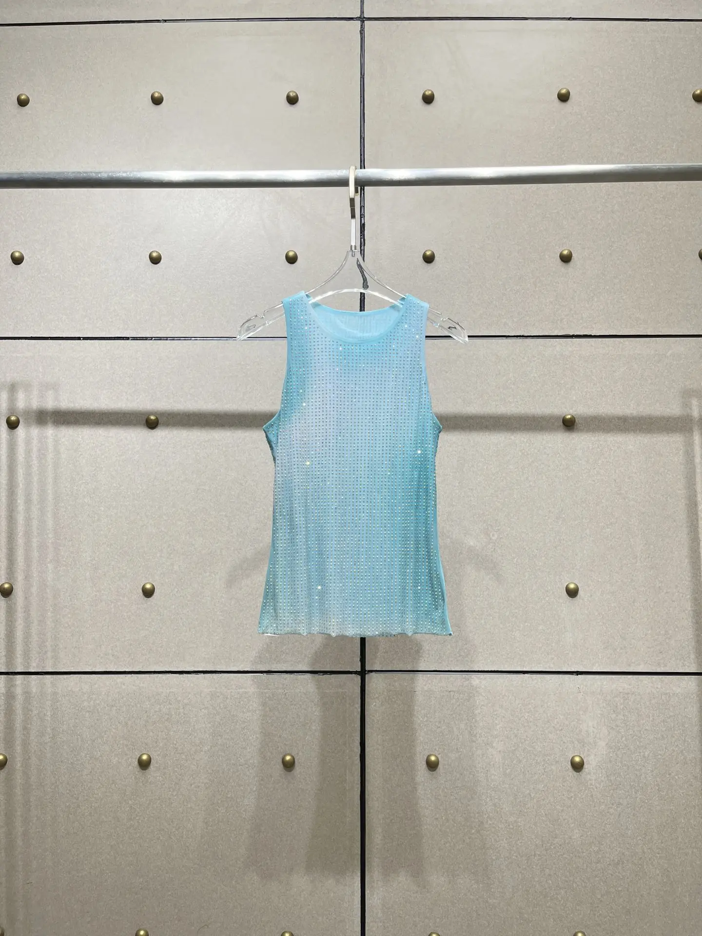 

Summer gradient print hot drill double mesh vest