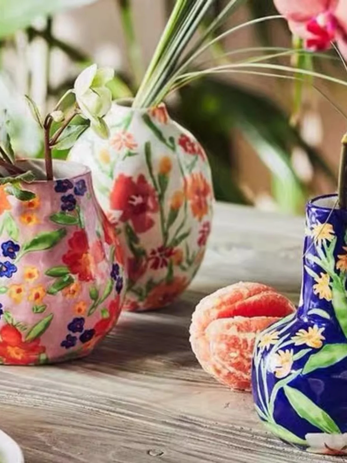 

Export to the United States: Hand held and hand painted underglaze art vase series/multi shaped floral ornaments