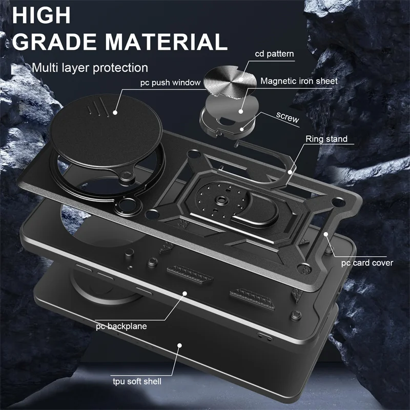 Sleek Slide Lens Armor Phone Case with Magnetic Ring Holder