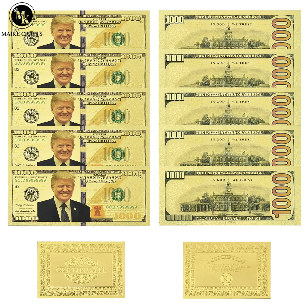새로운 미국 대통령 도널드 트럼프 1000 미국 달러/5000 미국 달러 금박 지폐 기념 지폐 컬렉션 선물 - AliExpress