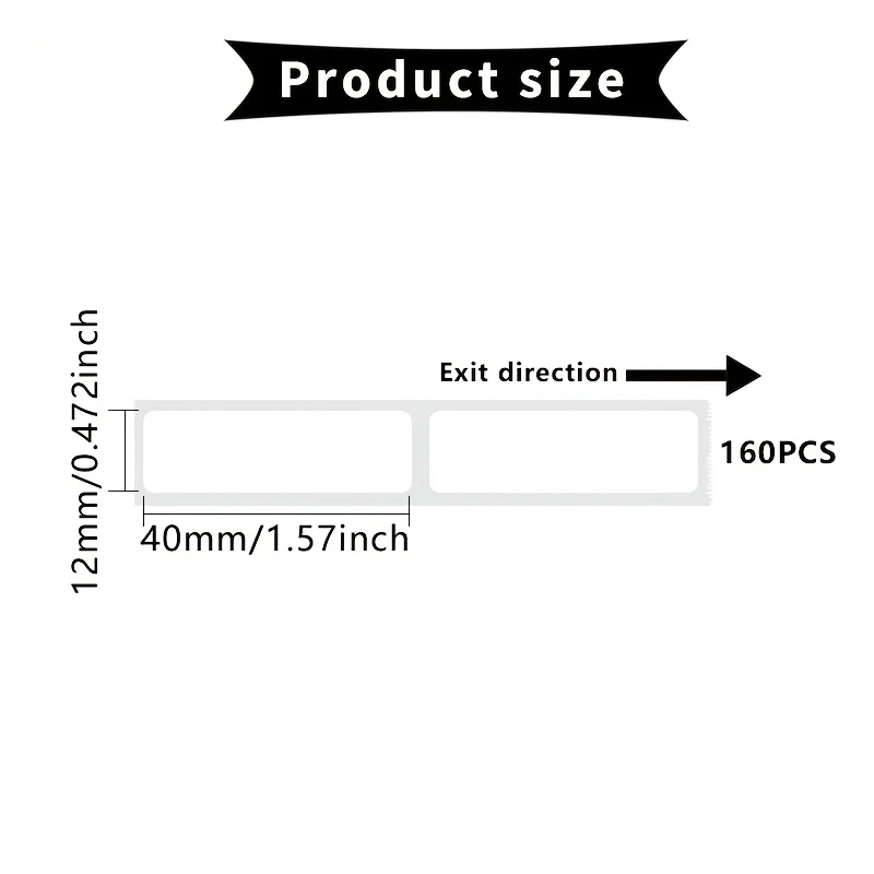 12x40mm 흰색 자가 접착 라벨 스티커 3롤, 160매/롤 검정색 텍스트 D30 호환, 일상 사무실 및 학교용