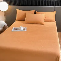 3Pcs Solid Color Velvet Bed Sheet Set Winter Warm Cozy Soft Luxury Flannel Flat Sheet with 2 Pillowcases Queen Size Bedding Set 2