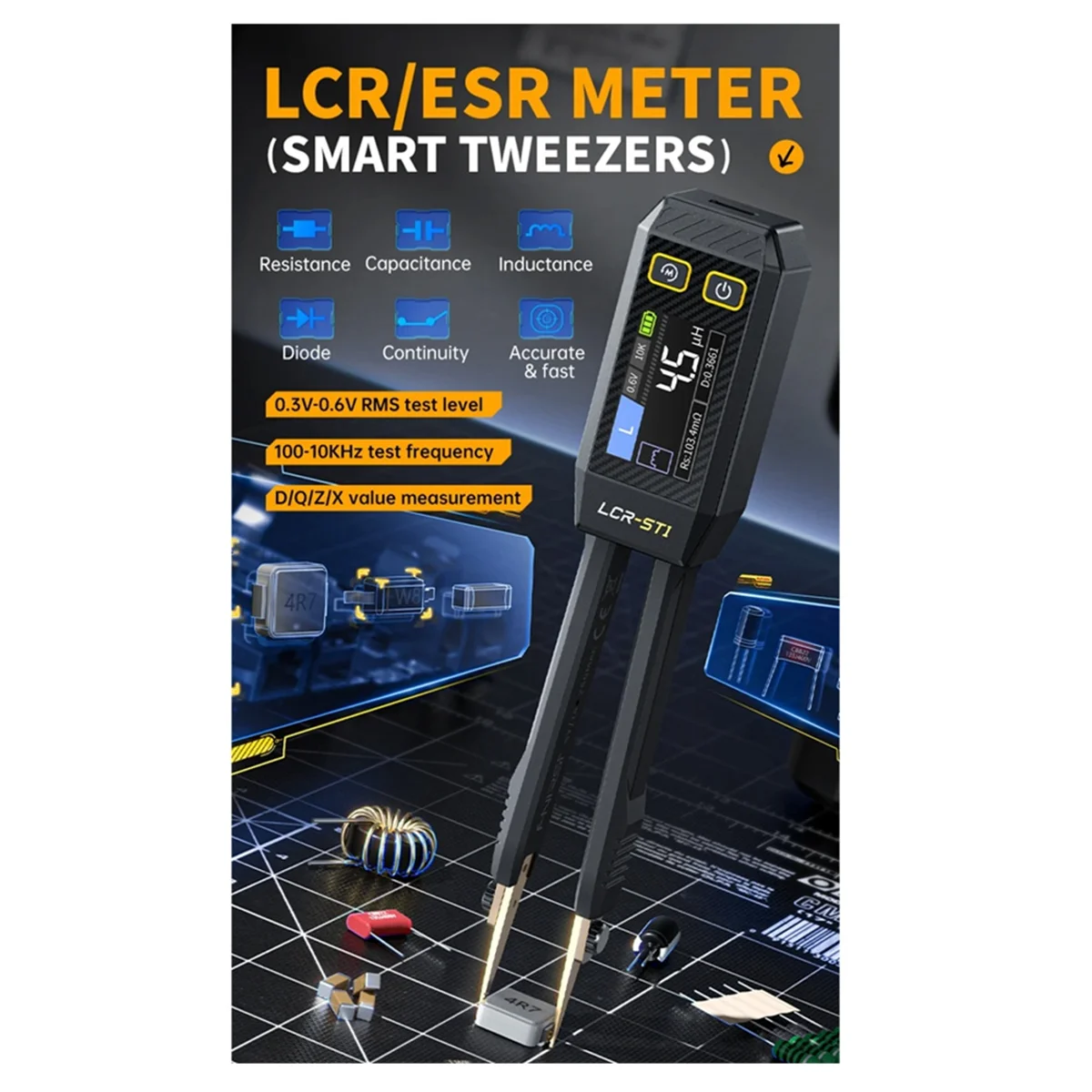 새로운 FNIRSI LCR-ST1 미니 스마트 핀셋 LCR SMD ESR 테스터 저항 커패시턴스 인덕턴스 연속성 다이오드 측정 테스트