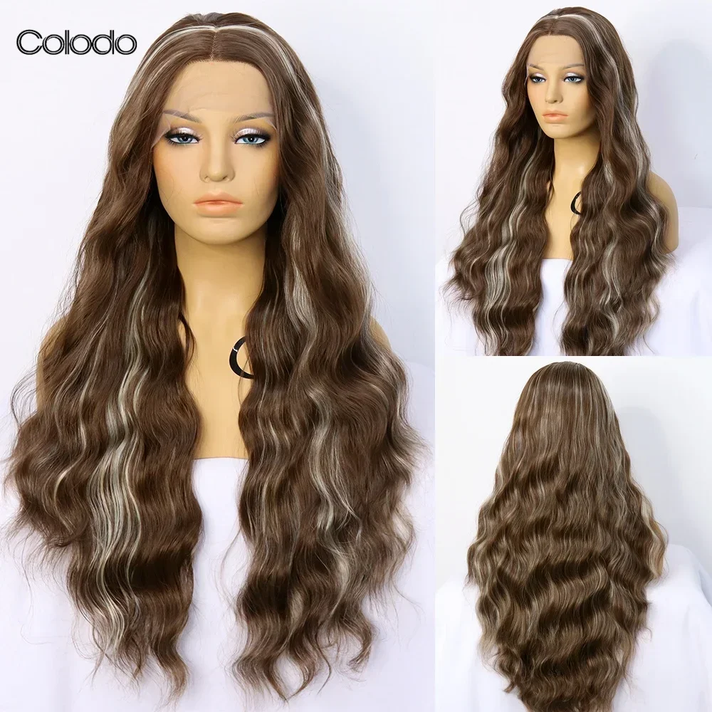 

COLODO Body Wave Lace Front Wig Transparent Synthetic Lace Front Wig Ombre Fashion Glueless Heat Resistant Cosplay Drag Queen