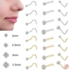 ZS 1PC 18/20G 925 Sterling Silver Nose Stud Gold Color Crystal Nose Piercings Screw L-Shape Retainer Nostril Piercing 2-3.5mm 1