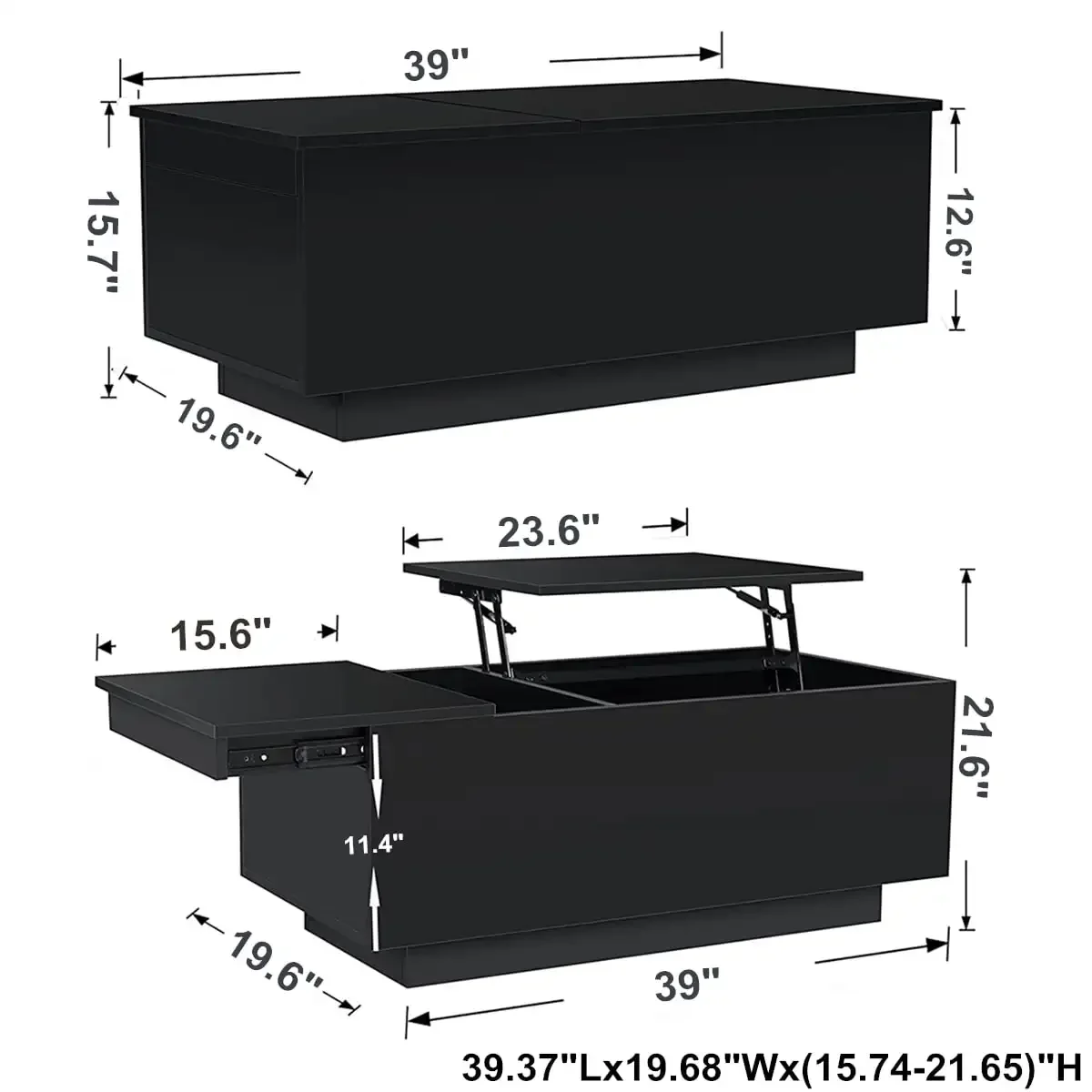 LED Coffee Table with USB Ports and Outlets Lift Top Coffee Tables with Storage High Modern Center Table for Living Dining Room 6