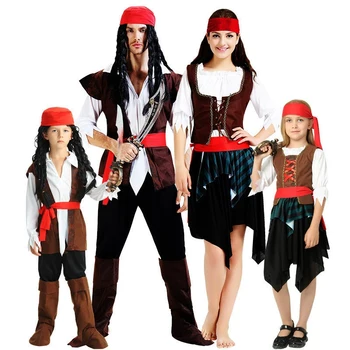 Costume di Coppia Pirati dei Caraibi per Carnevale e Halloween, Abito da Capitano e Cacciatrice, Vestito per Feste in Maschera e Cosplay