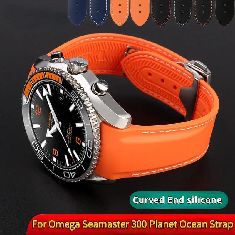 Cinturino In Silicone Con Estremità Curva A 8 Colori 20Mm 22Mm Per Omega Seamaster 300 A Quarter Orange Soft Speedmaster Strap Brand