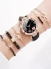 6PCS Women's Fashion Quartz Watch Luxury Pink Leather Band Analog WristWatch Ladies Watch Women Dress Bracelet Set  Clock 4