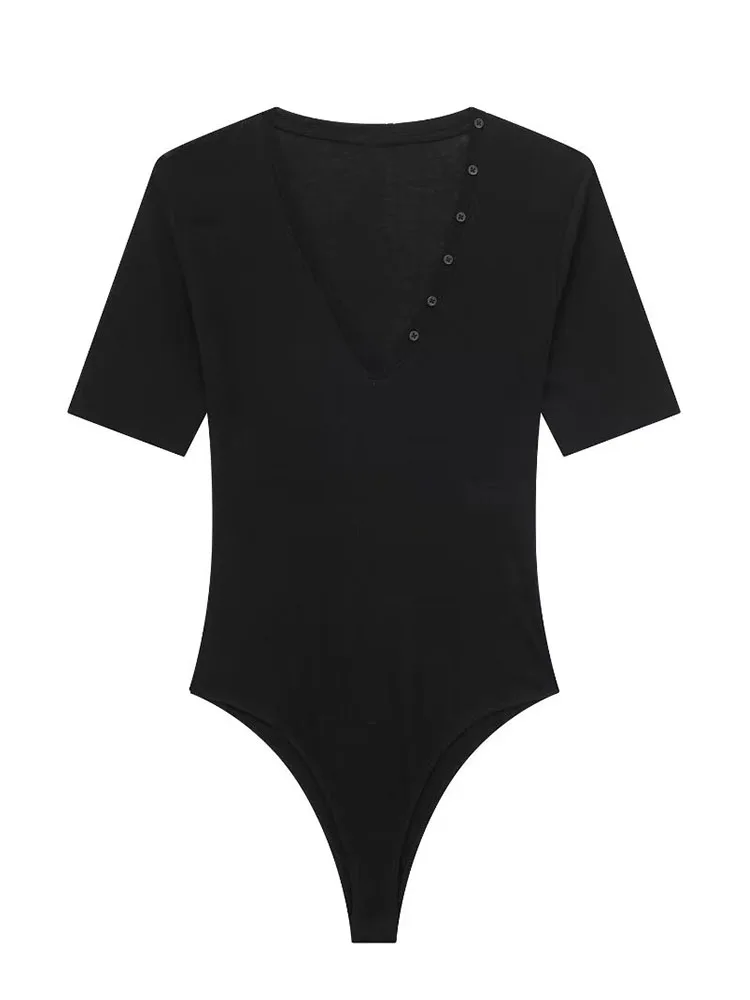 

Боди женское на пуговицах с длинным рукавом и V-образным вырезом