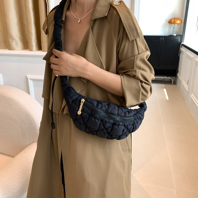 Casual Quilted Messenger Bags Women's Designer Pleated Cloud Woman Shoulder Bag Luxury Nylon Soft Padded Fanny Pack Female Purse