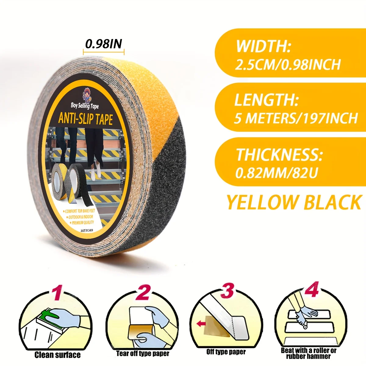 Enhanced Anti-Slip Safety Grip Tape for Stairs, Floors, and Bathrooms