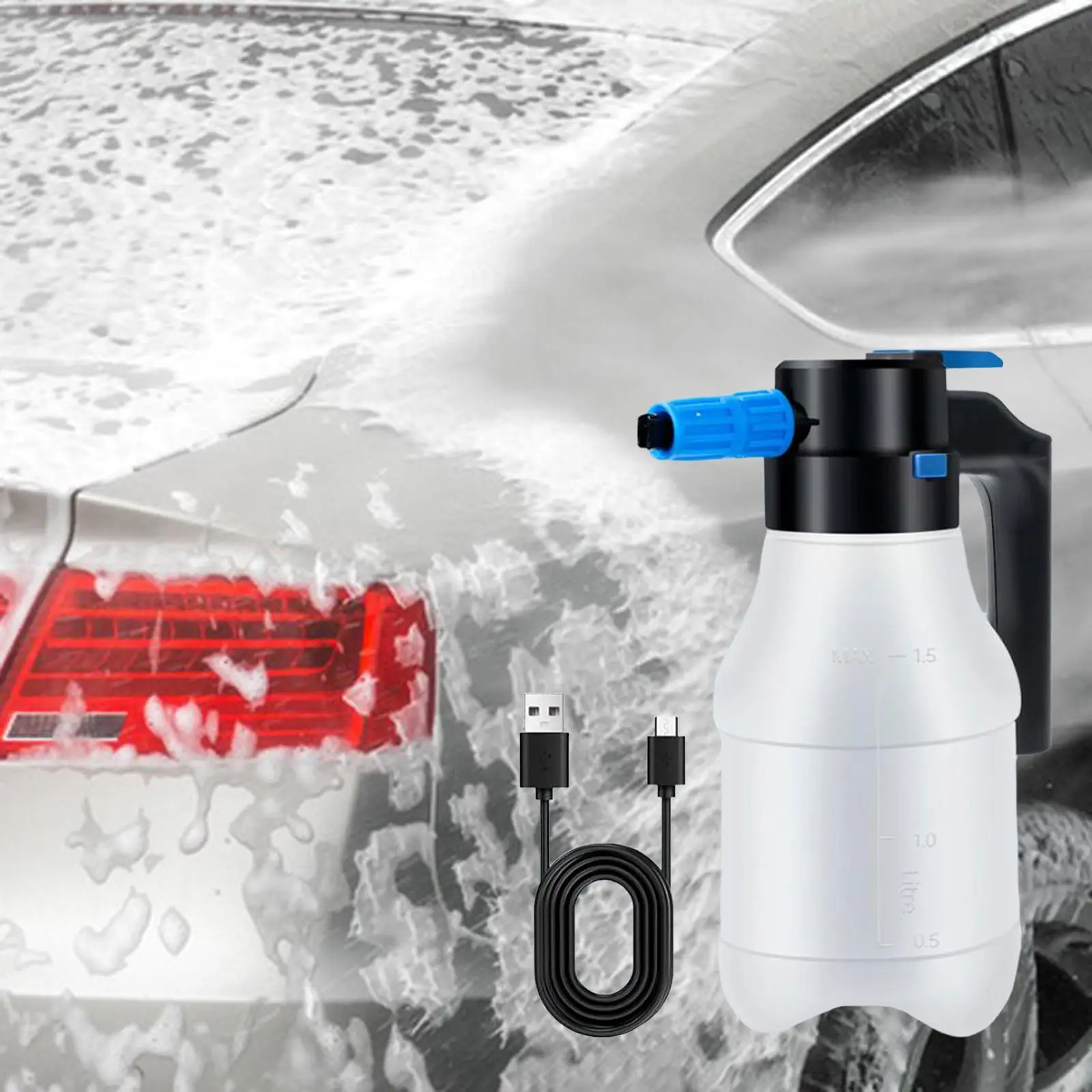 

1.5L Electric Foam Sprayer Rechargeable Sprayer for Flower Spraying Kitchen Cleaning Auto Detailing Watering Garden Plants
