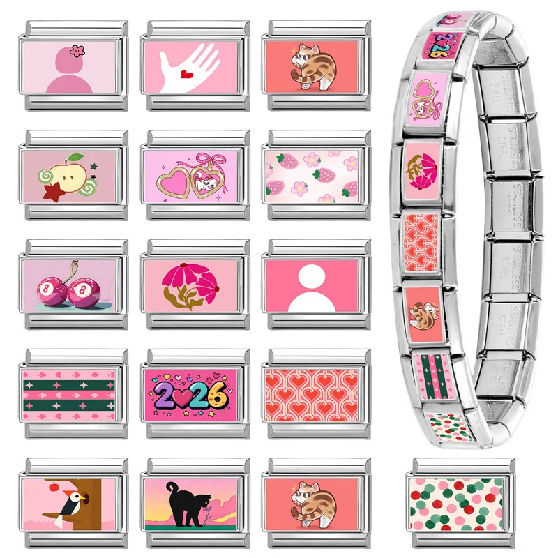 Pink Charm Bracelet Stainless Steel DIY