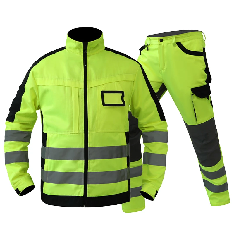 Tuta da lavoro ad alta visibilità tuta da lavoro giacca e pantaloni da  lavoro giallo fluorescente con Multi tasche abbigliamento da lavoro| | -  AliExpress