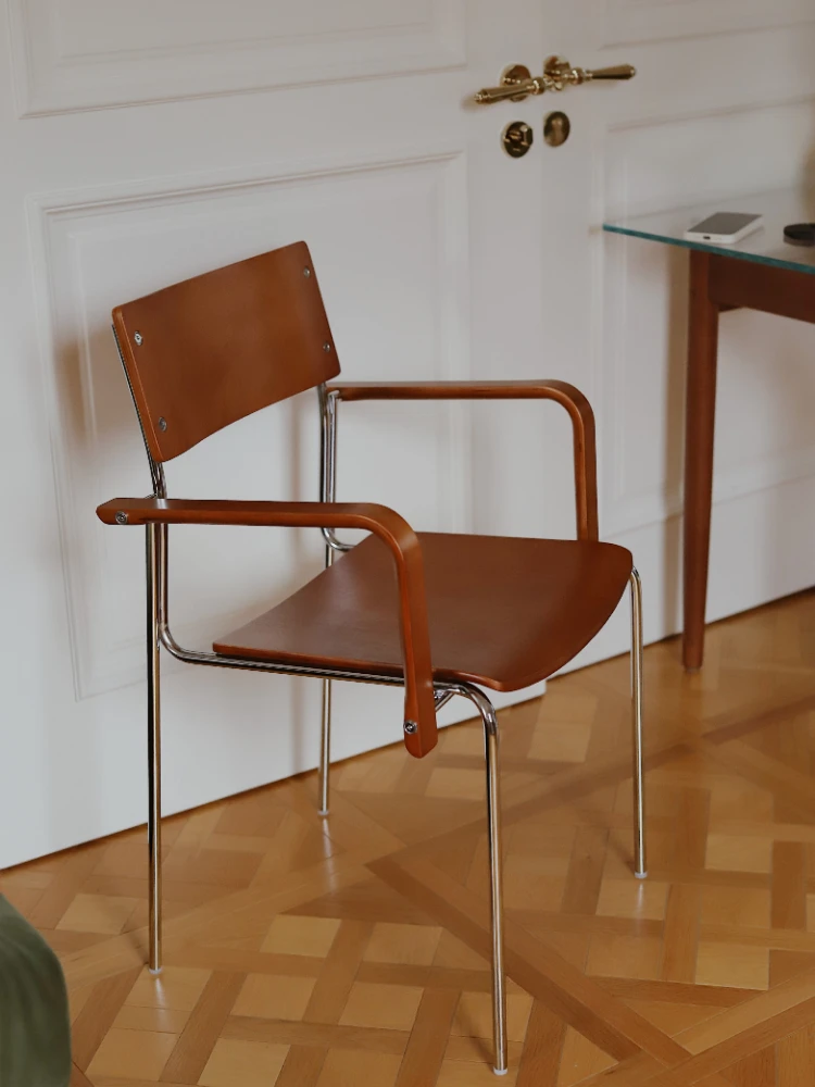 French Retro Single Back Office Desk and Chair, Simple Solid Wood Dining Table and Chair, Designer Stackable