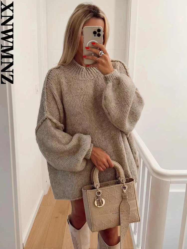 

XNWMNZ Women's Fashion 2023 Autumn/Winter Knitted Sweater Women High Neck Long Sleeve Loose Versatile Female ​Pullover