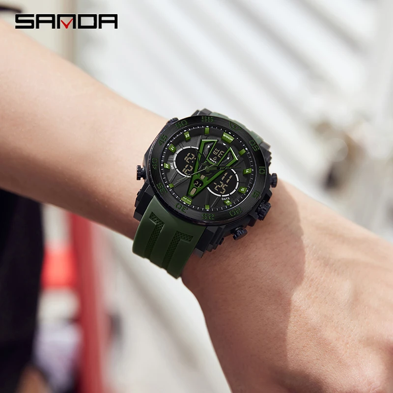 SANDA 6105 Men's Electric Watch Multi-Function Fashion Trend Outdoor Luminous Alarm Clock Waterproof Shockproof Wristwatch 2023