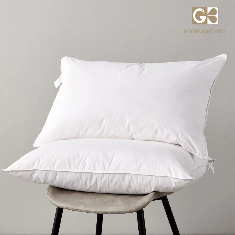 Goodnight Kiss 100% White Duck Goose Down Pillow Neck Protection 100% Cotton Cover Luxury Feather Bed Pillow Insert for Sleeping